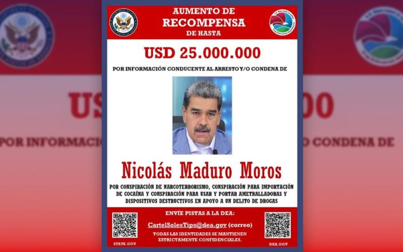 DEA ofrece $25 millones por información para arrestar a Nicolás Maduro